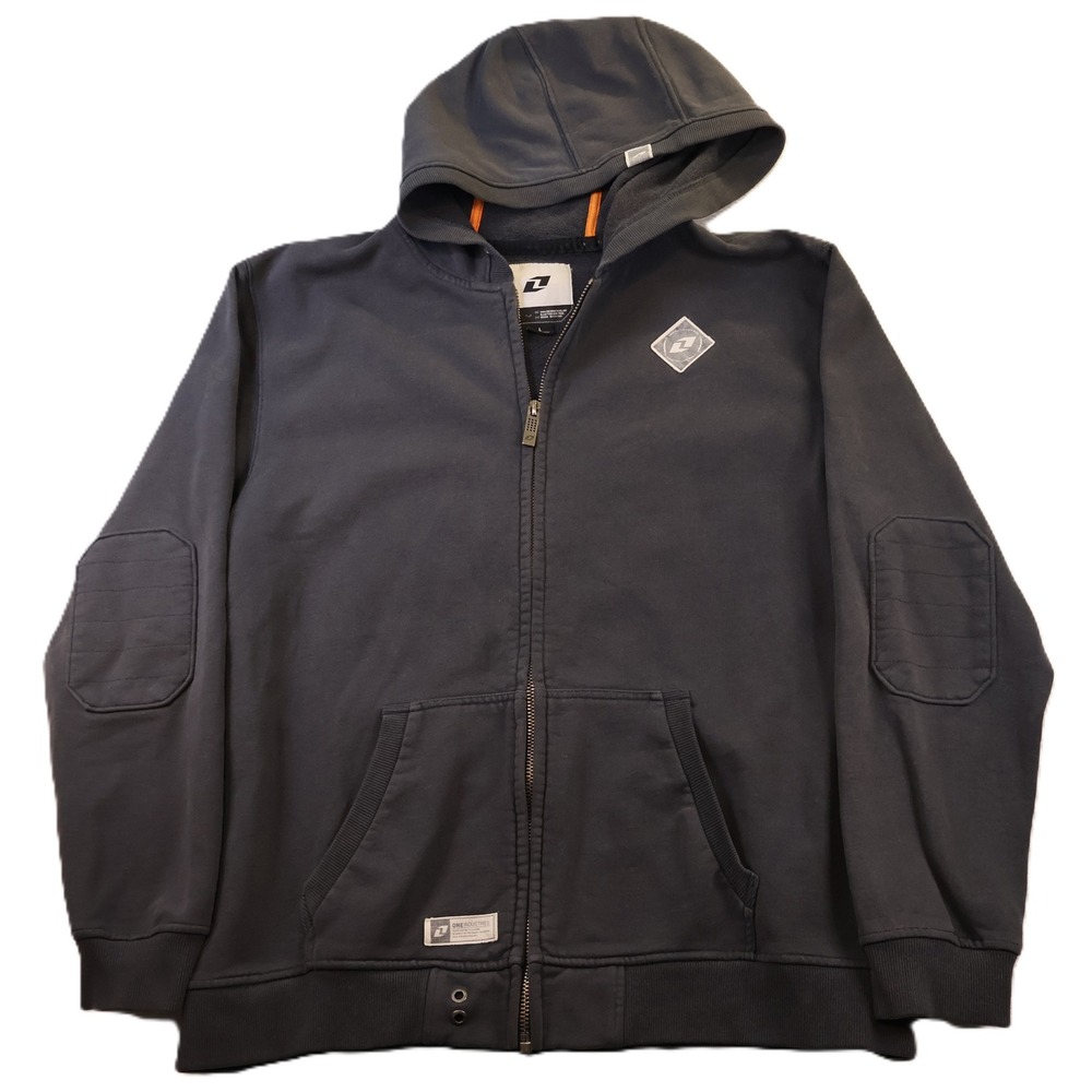 One Industries Mens L Full Zip Hoodie Charcoal Grey Fleece Logo Motocross MX